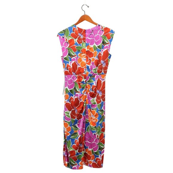NWT Maggy London Floral V-Neck Cap Sleeve Charmeuse Faux Wrap Nevein Midi Dress - Picture 7 of 8